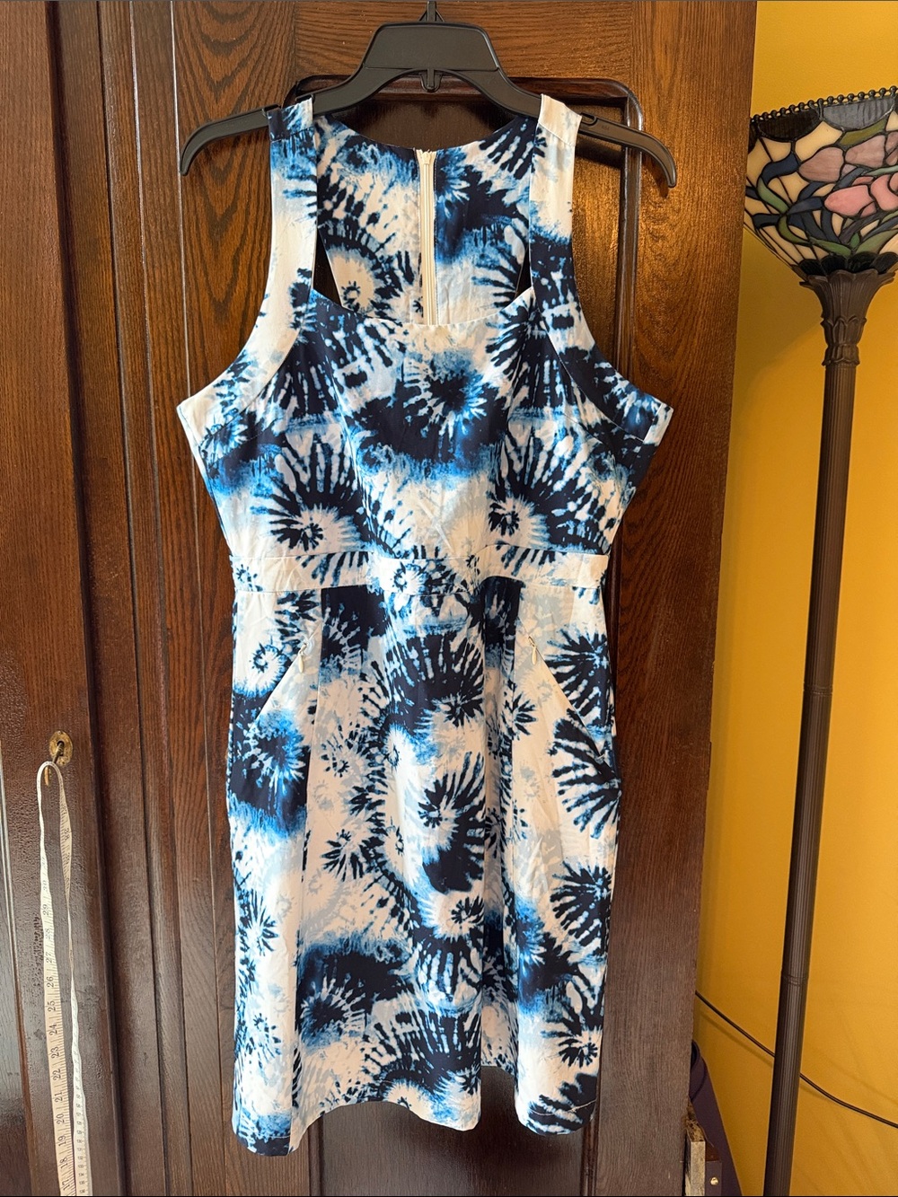 Blue Tie-Dye Sleeveless Full Zip Fitted Athletic Dress